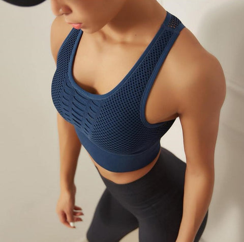 Workout padded top - Flow blue - Seamless