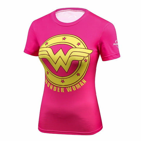 Fitness compression T-shirt - Wonder Woman Pink