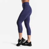Fitness workout capri pants with pockets - Breeze blue - Squat proof - High waist - XS/XL